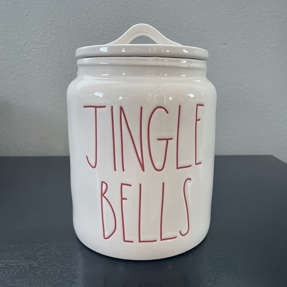 🌟 SALE Rae Dunn JINGLE BELLS Canister Jar medium ❤️🎄